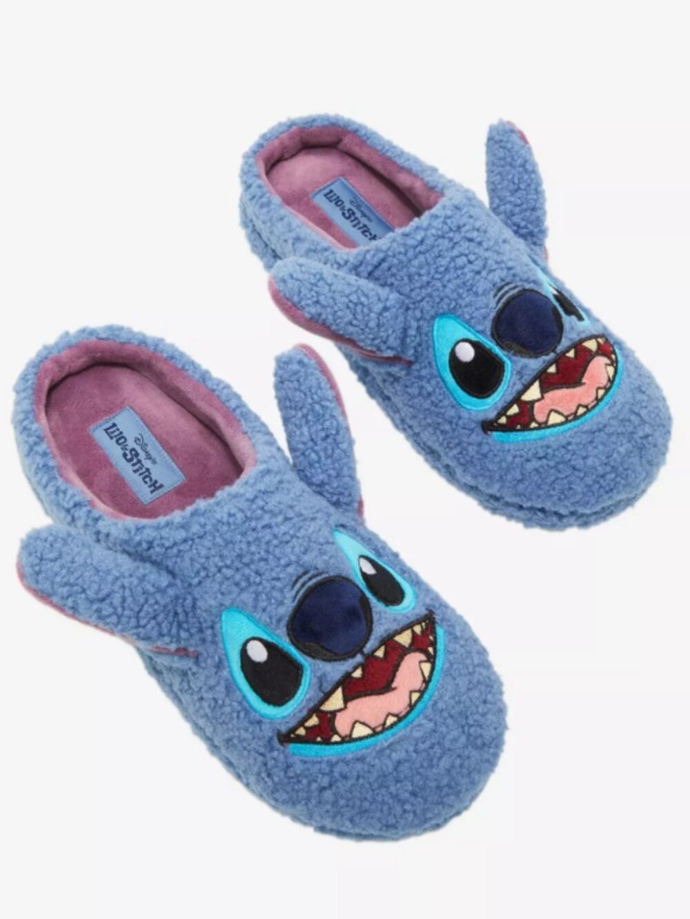 SIZE LARGE Disney Lilo & Stitch Fuzzy Figural Stitch Slippers Men's Blue